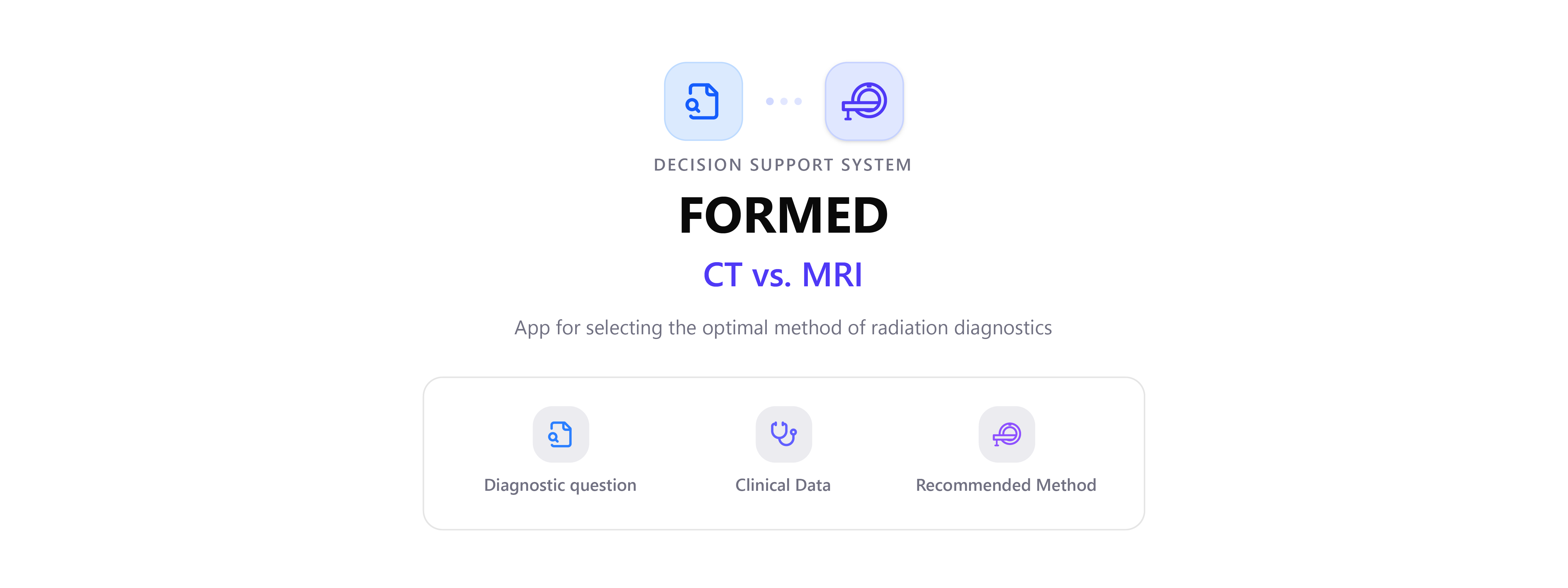 FORMED Clinical Decision Support CT vs MRI recommendation system that uses age, sex, occupation group (A/B/public), years with ionizing radiation, annual and lifetime occupational/medical exposure in mSv, and oncology history.